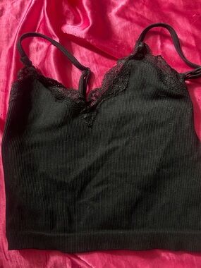 wild fable Black Lace-Trim Ribbed Crop Cami